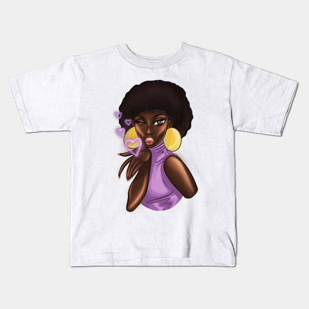 Black Afro Girl Sweet Kisses Kids T-Shirt by Ebony Rose 